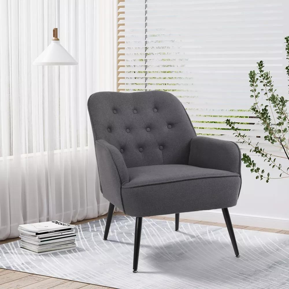 Modern Mid Century Linen Armchair_0