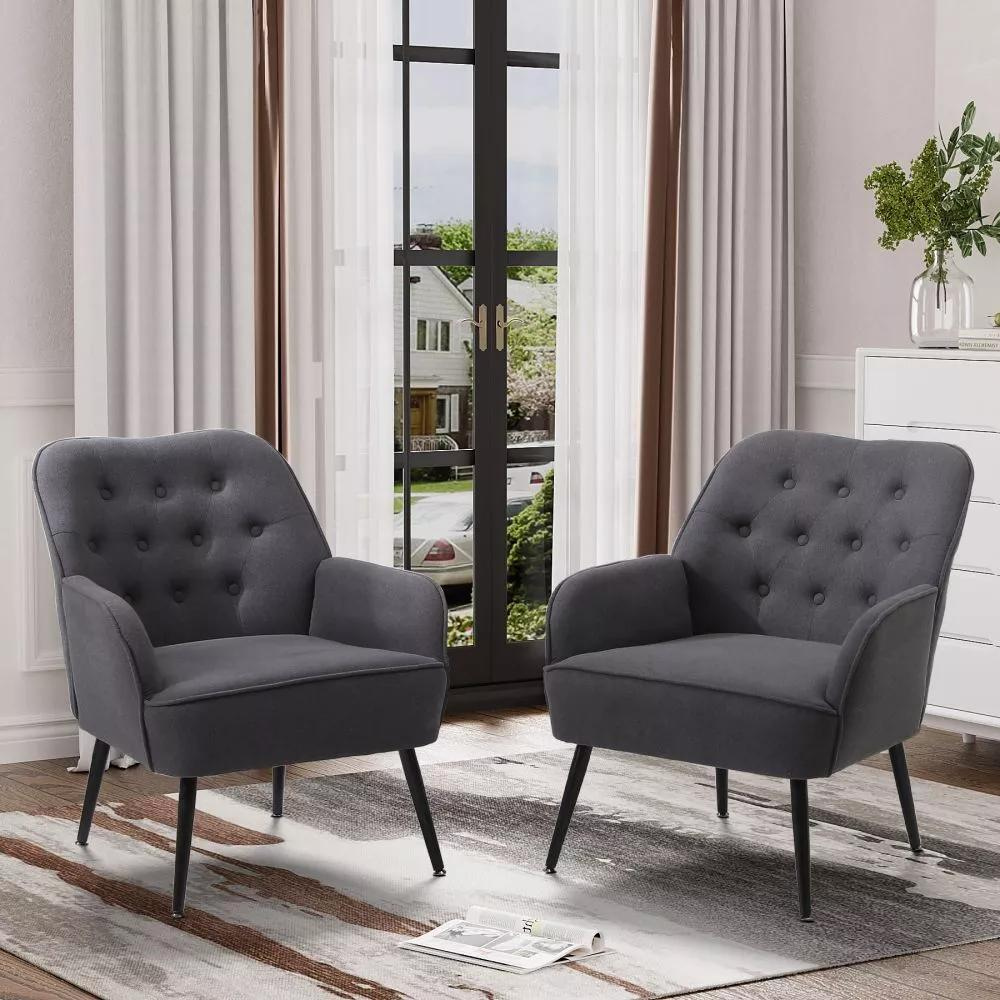 Modern Mid Century Linen Armchair_2