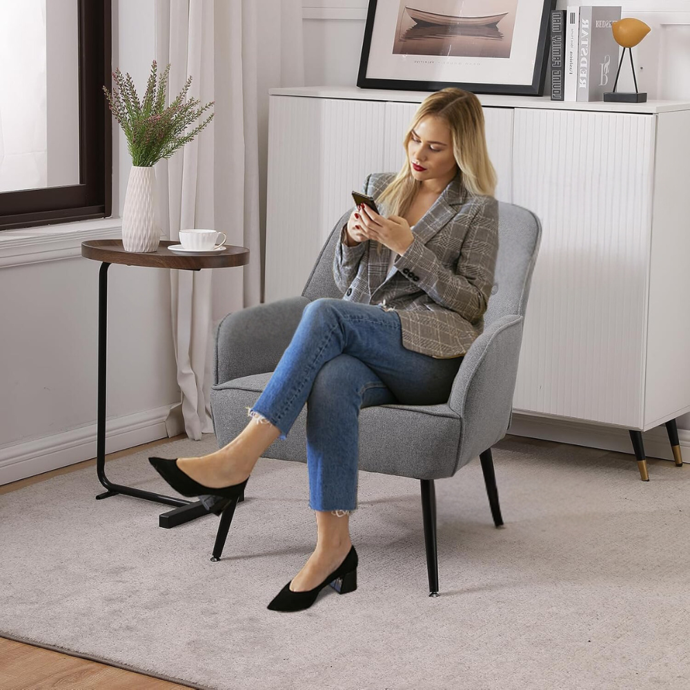 Modern Mid Century Linen Sherpa Armchair_4