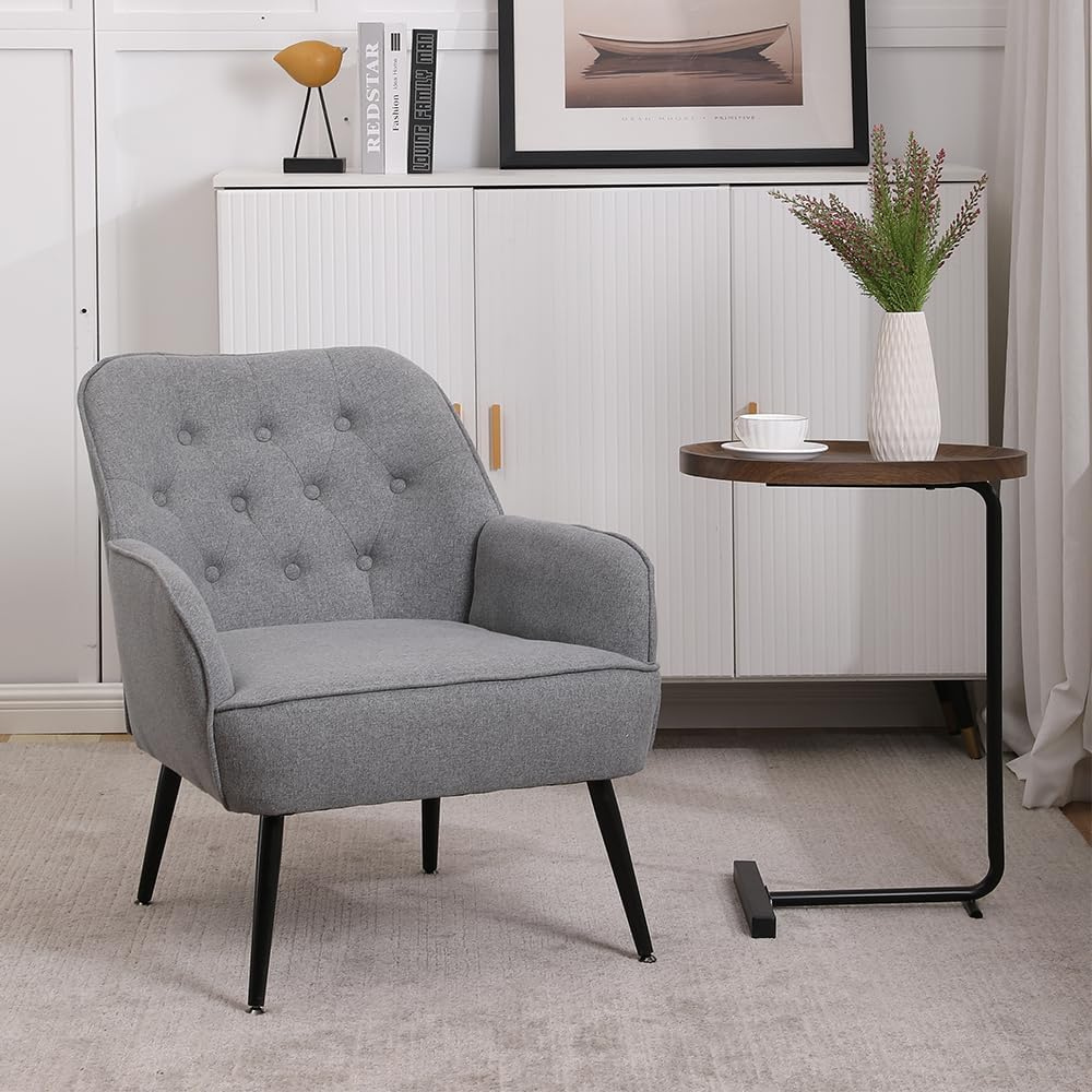 Modern Mid Century Linen Sherpa Armchair_2