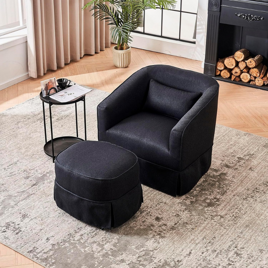 Swivel Barrel Chair with Black Ottoman_0