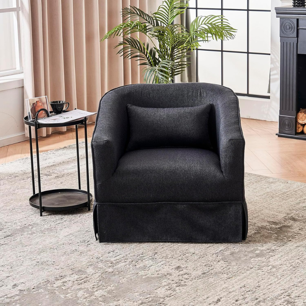 Swivel Barrel Chair with Black Ottoman_1
