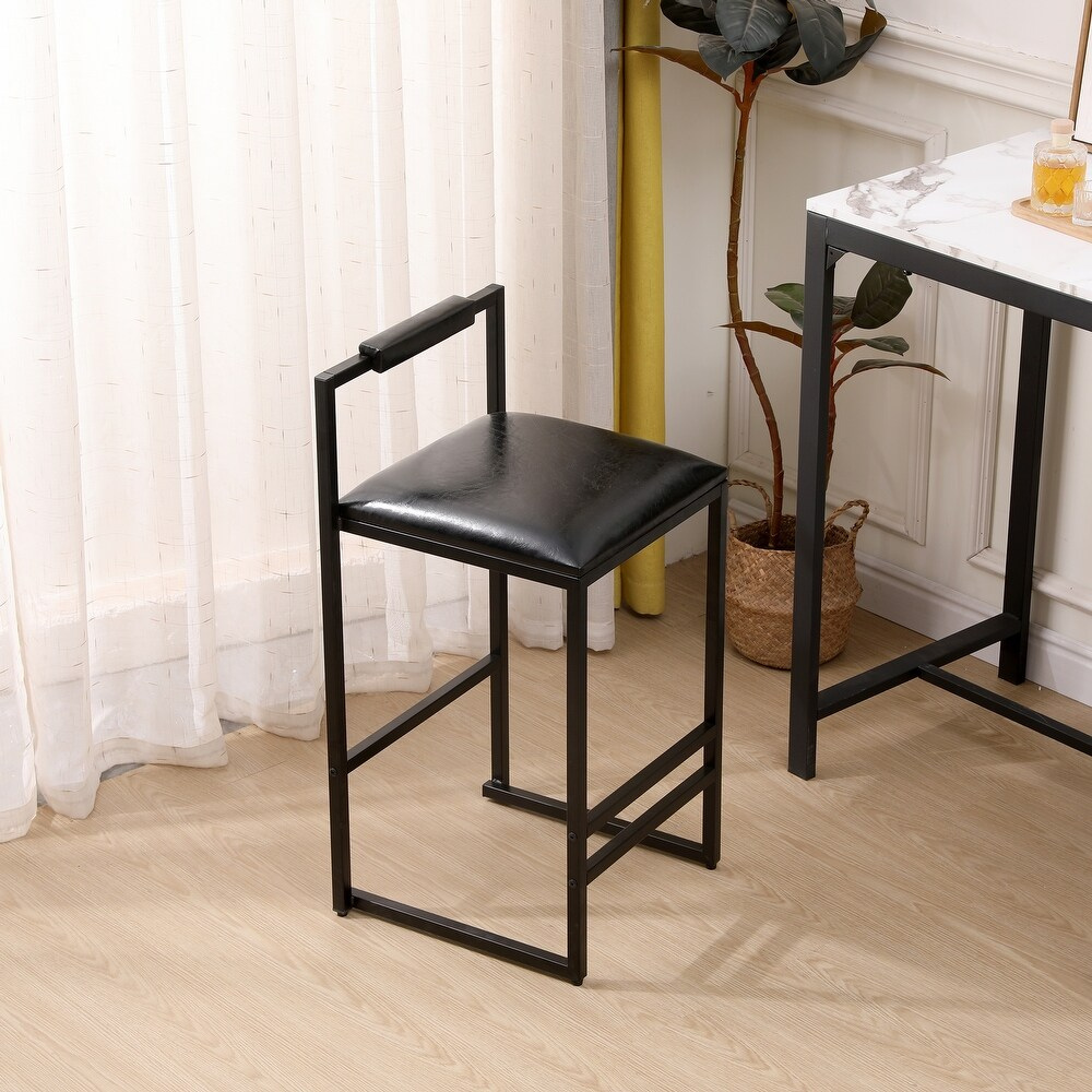 Set of 2 Black Bar Stools with Backrest and Footrest_1