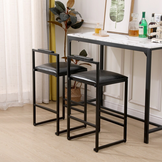 Set of 2 Black Bar Stools with Backrest and Footrest_0