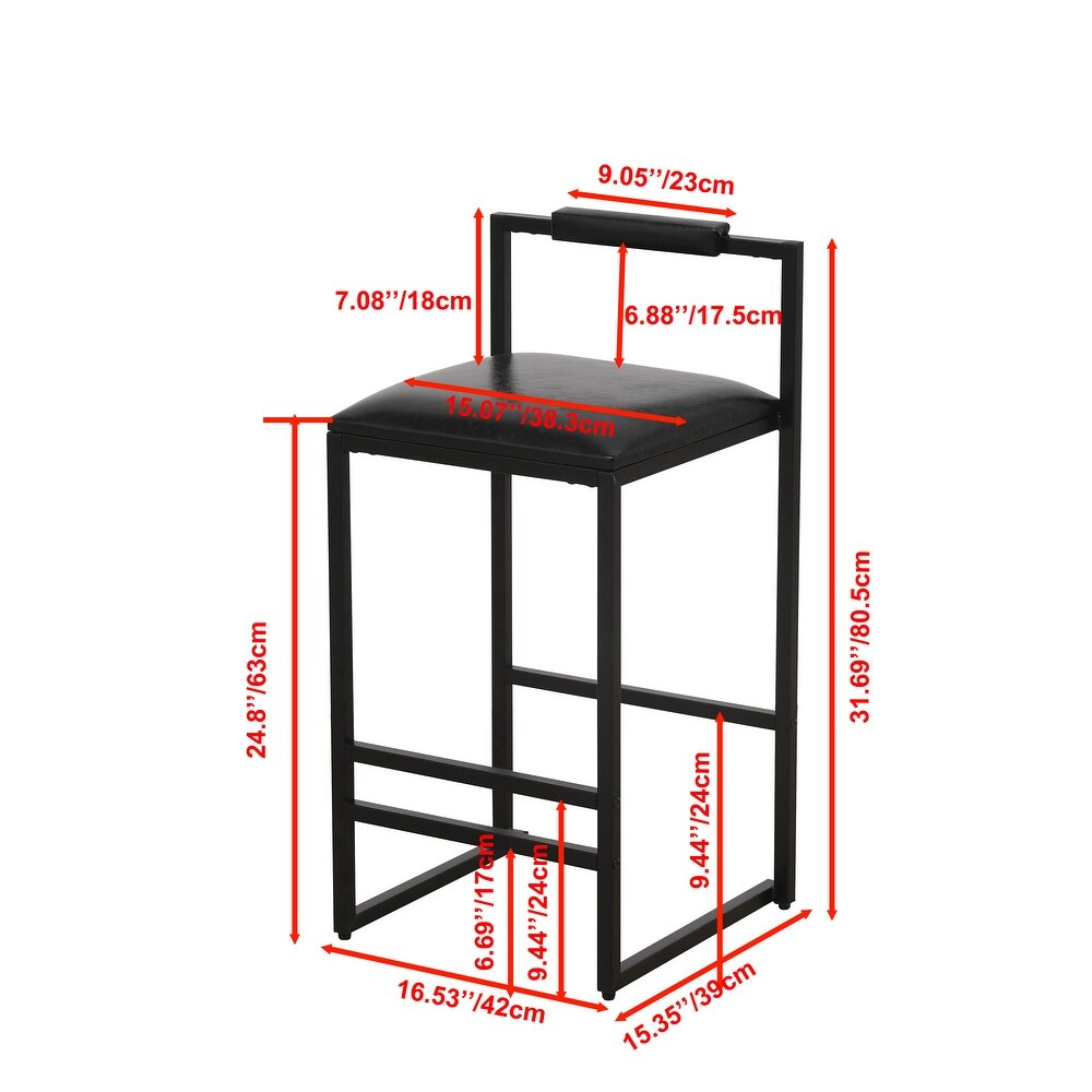 Set of 2 Black Bar Stools with Backrest and Footrest_6
