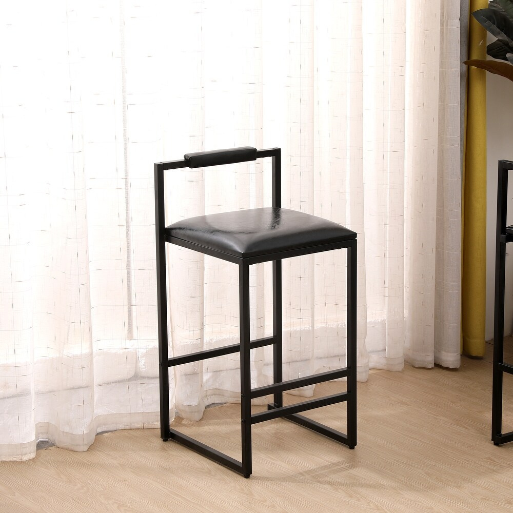 Set of 2 Black Bar Stools with Backrest and Footrest_3