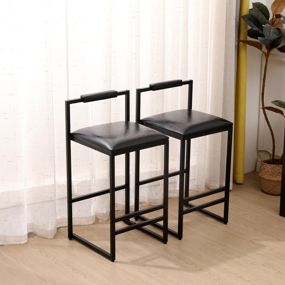 Set of 2 Black Bar Stools with Backrest and Footrest_2