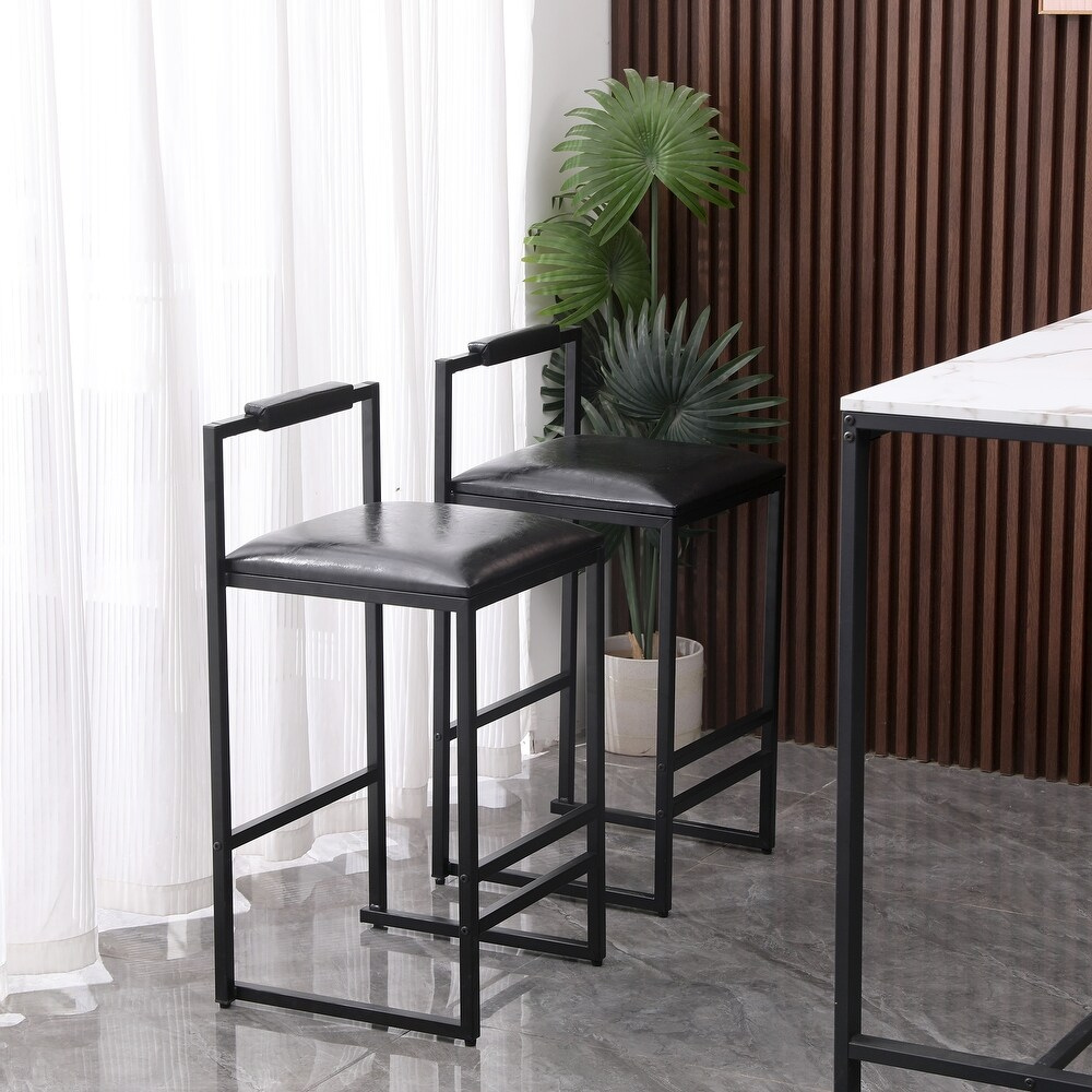 Set of 2 Black Bar Stools with Backrest and Footrest_4
