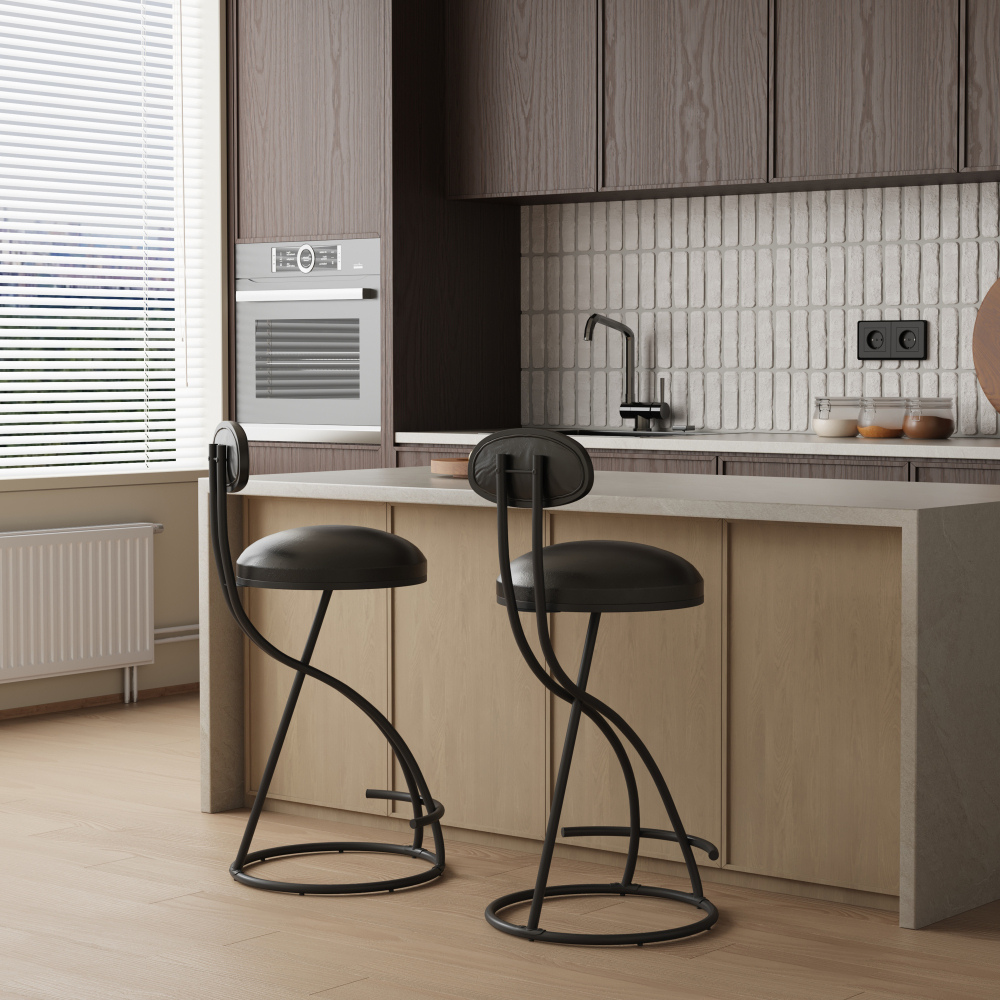 Set of 2 Stylish and Comfortable Black Counter Height Barstools_1