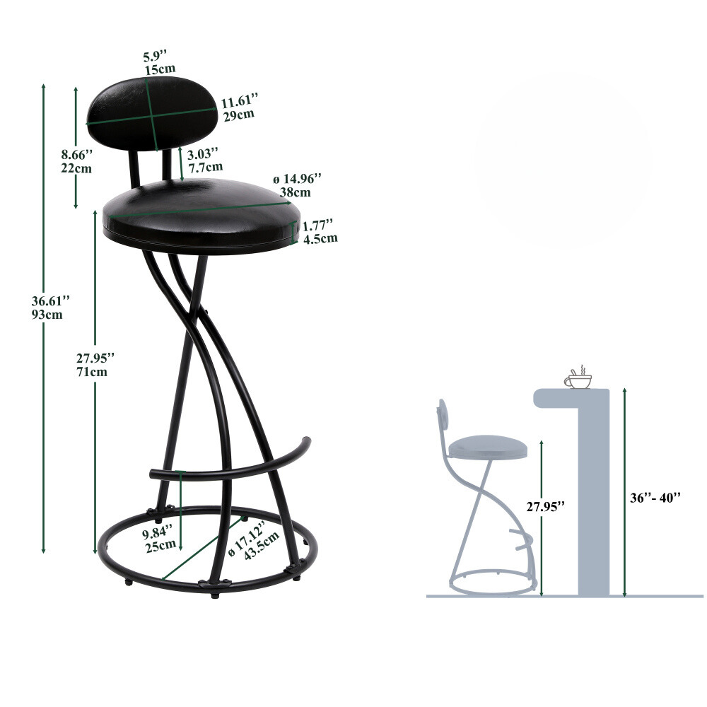 Set of 2 Stylish and Comfortable Black Counter Height Barstools_5