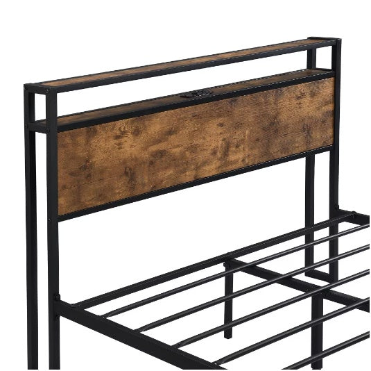 King Size Metal Platform Bed Frame With Wooden Headboard And Footboard With USB LINER