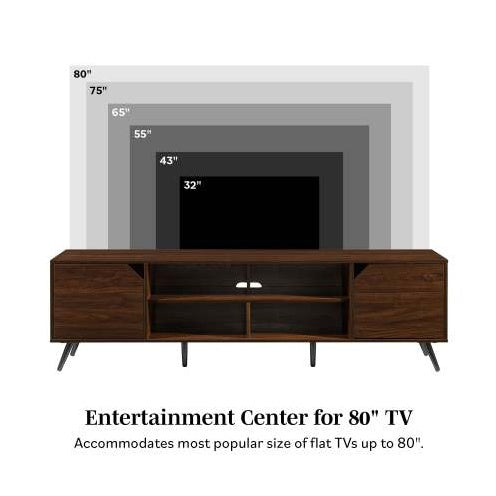 Contemporary 2-Door Minimalist TV Stand For TVs Up To 80 Inches Dark Walnut