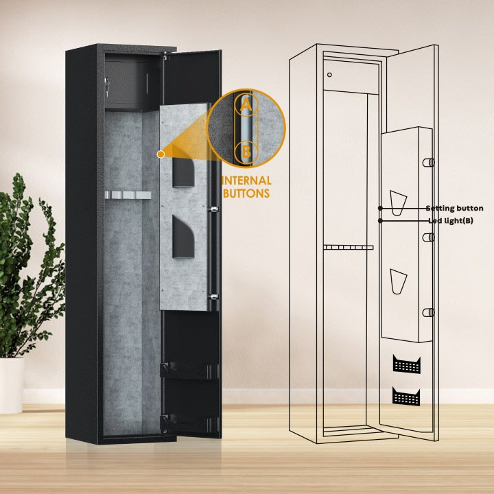 Domestic Rifles And Pistols Firearm Safe With LED Lights And Alarm System, Long Gun Cabinet With Removable Shelves