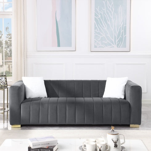 A Modern Channel Sofa Take On A Traditional Chesterfield,Black Color,3 Seater