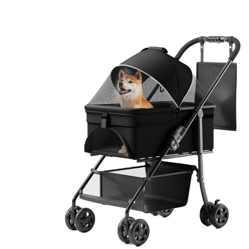2 In 1 Folding Dog Stroller, Pet Folding Stroller, 4 Wheels Dog Cat Puppy Stroller W Removable Travel Carrier For Small Medium Pet, Waterproof Pad, Car Seat, Sun Shade, Xmas Christmas Gift