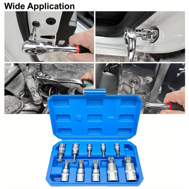 10PC XZN Triple Square 12 Point Spline Bit Socket Set 4MM 18MM With Enhanced Storage Case, 12 Point Multi Spline, No Assembly Required