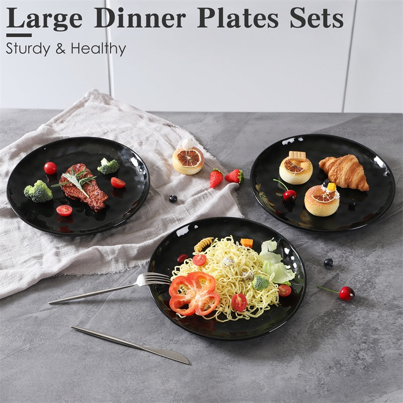 11 Inch Ceramic Plate Black Noble Elegant Hammered 6-piece Set For Parties Family Dinners