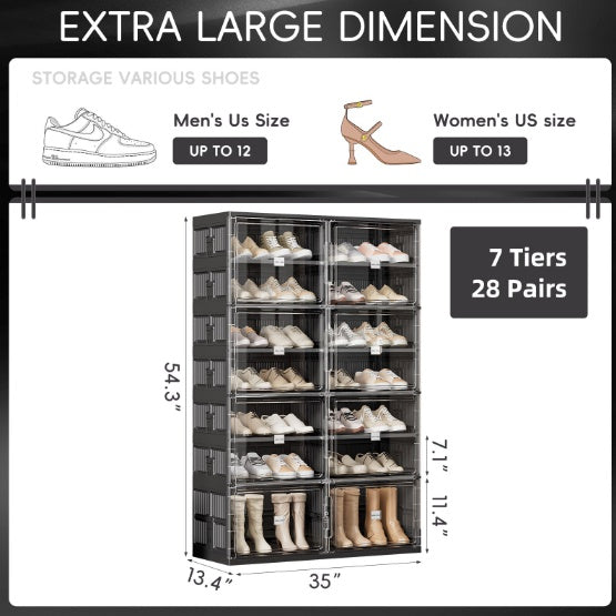 Dual-type Shoe Storage, Hard Plastic Stackable Shoe Box, Folding Shoe Rack With Magnetic Door