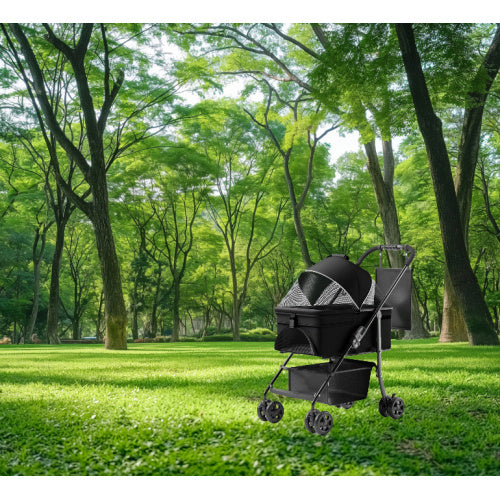 2 In 1 Folding Dog Stroller, Pet Folding Stroller, 4 Wheels Dog Cat Puppy Stroller W Removable Travel Carrier For Small Medium Pet, Waterproof Pad, Car Seat, Sun Shade, Xmas Christmas Gift