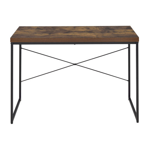 Weathered Oak And Black Writing Desk With Metal Sled Base