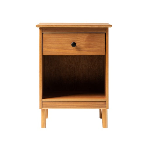 Classic 1-Drawer Solid Wood Nightstand With Cubby Caramel