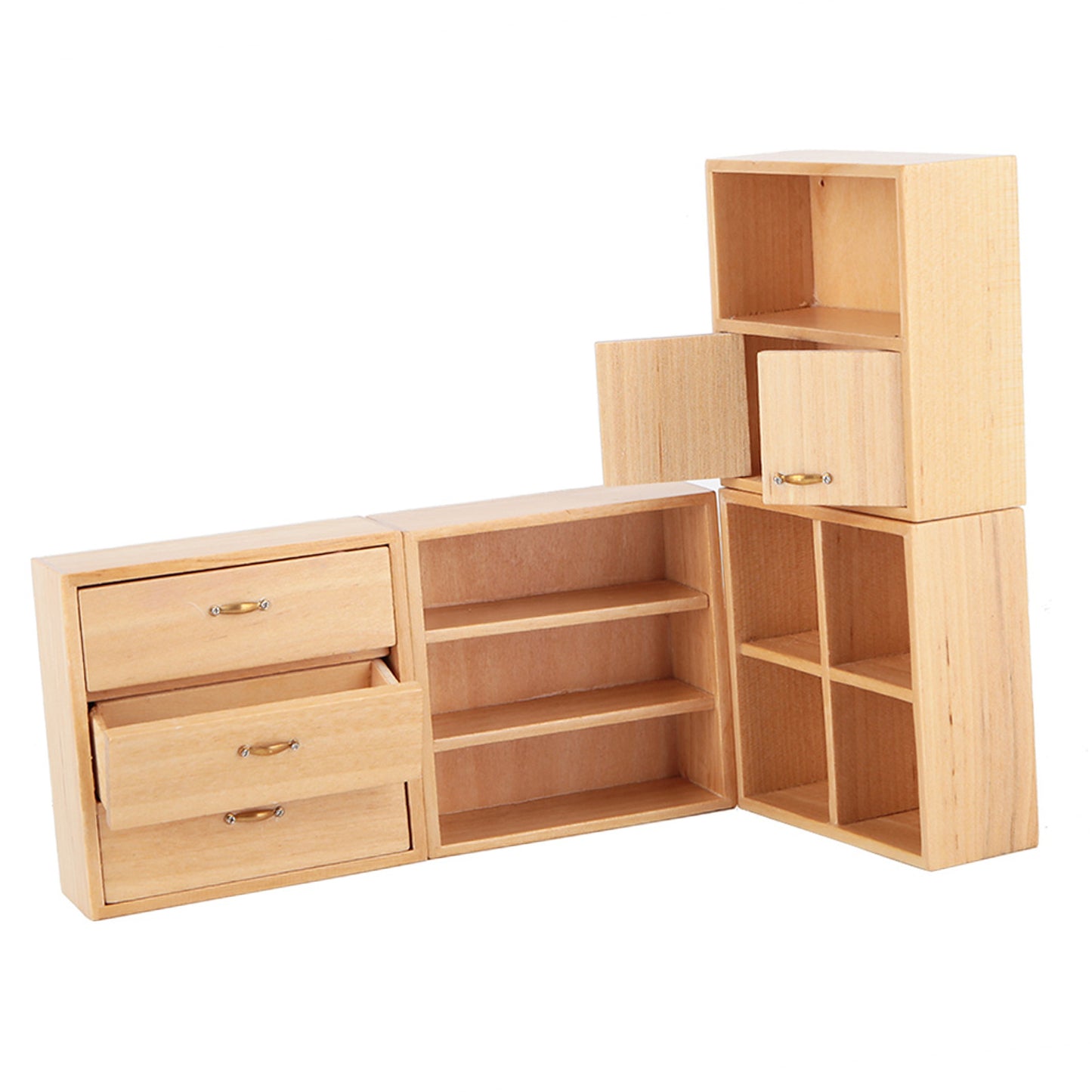 1:12 Mini Wood Cabinet Furniture Living Room Bedroom Cabinet Unit for Dollhouse(Burlywood)