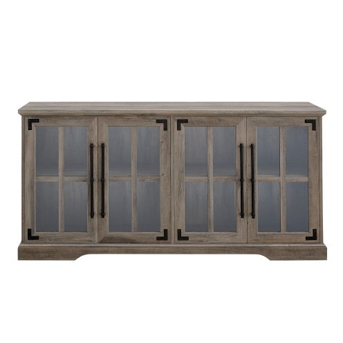 Modern Farmhouse Windowpane Glass-Door TV Stand For TVs Up To- Grey Wash