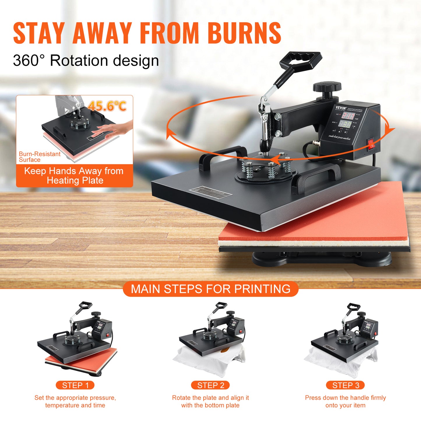 VEVOR Heat Press Machine 2In1 15x15in Sublimation Print Transfer DIY T-shirt Cap