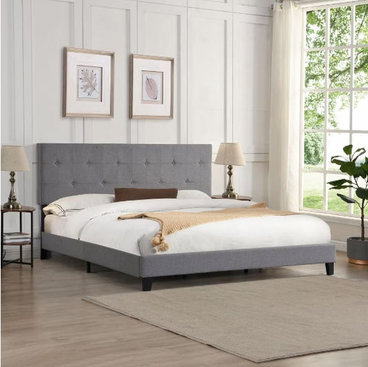 The Bed Frame With An Oversized Fabric Platform Is Easy To Assemble And Is Grey