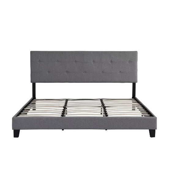 The Bed Frame With An Oversized Fabric Platform Is Easy To Assemble And Is Grey