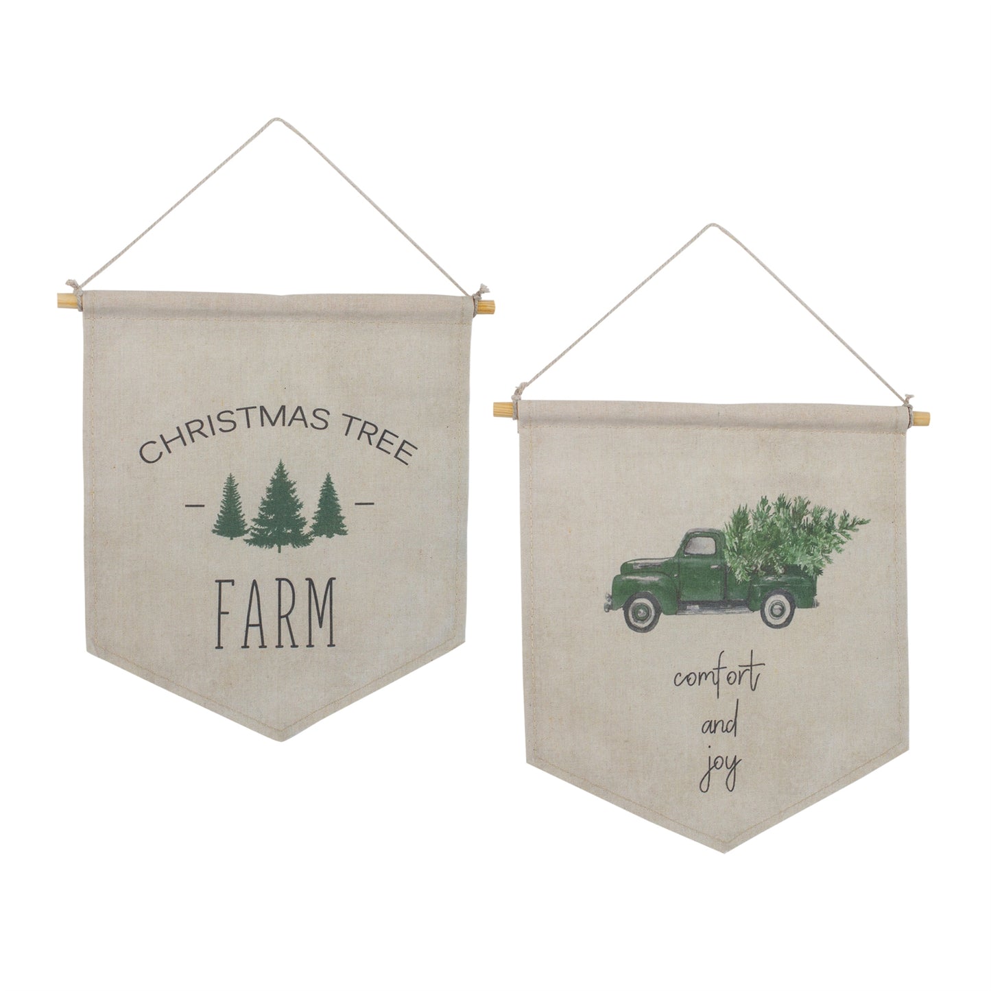 Christmas Banner (Set of 2) 11.25"L x 11.75"H Canvas/Wood