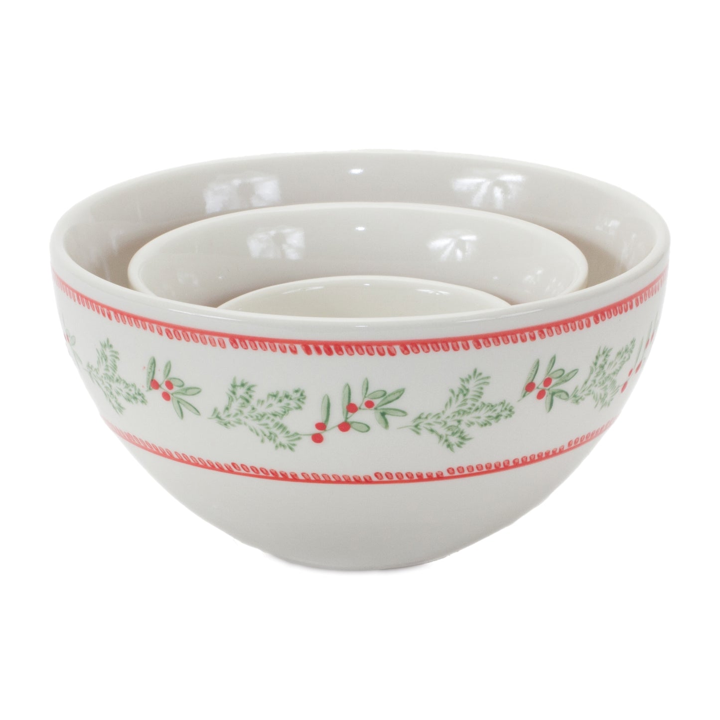 Christmas Bowl (Set of 3) 3.5"D x 2"H, 5"D x 2.75"H, 6.75"D x 3.75"H Stoneware (Dishwasher and Microwave Safe)