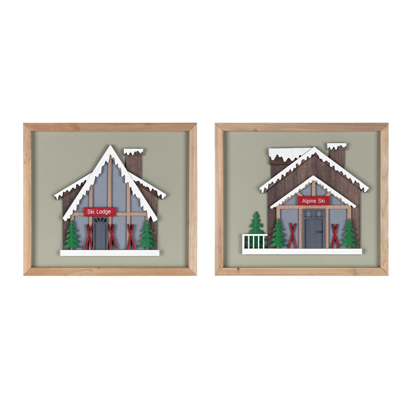 Ski Lodge Frame (2 Asst) 12"L x 10.75"H Wood/MDF