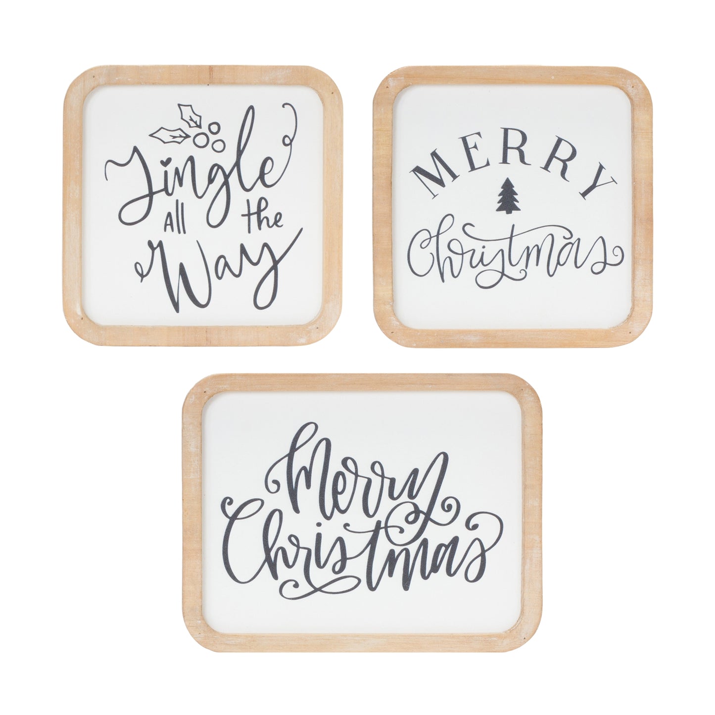 Christmas Plaque (Set of 3) 5"SQ, 5"SQ, 6.5"L x 5"H MDF/Wood
