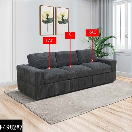 Dark Grey Corduroy Living Room Double Armrests 3-Piece Sofa
