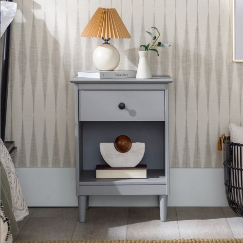 Classic 1-Drawer Solid Wood Nightstand With Cubby Caramel