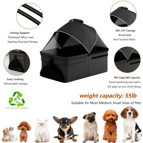 2 In 1 Folding Dog Stroller, Pet Folding Stroller, 4 Wheels Dog Cat Puppy Stroller W Removable Travel Carrier For Small Medium Pet, Waterproof Pad, Car Seat, Sun Shade, Xmas Christmas Gift