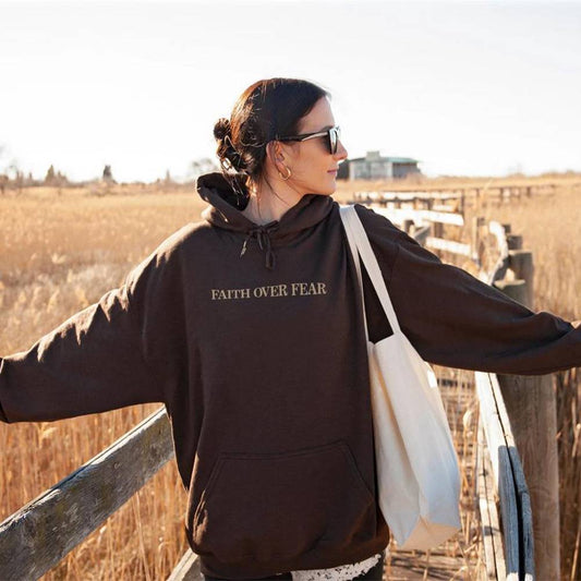 2023 New Hooded Long Sleeve Faith Over Fear Printed Sweatshirt