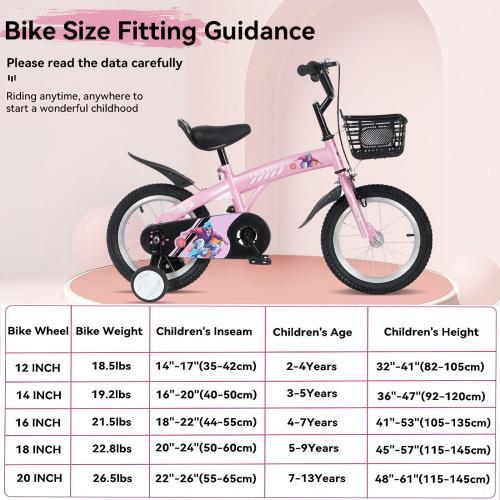 FKZNPJ 16 Inch Sporty Kids Bike With Training Wheels And Stand Adjustable Saddle Suitable For Boys And Girls Aged 4-8 Years Tall Height 41-53 Inches Available In A Variety Of Colors