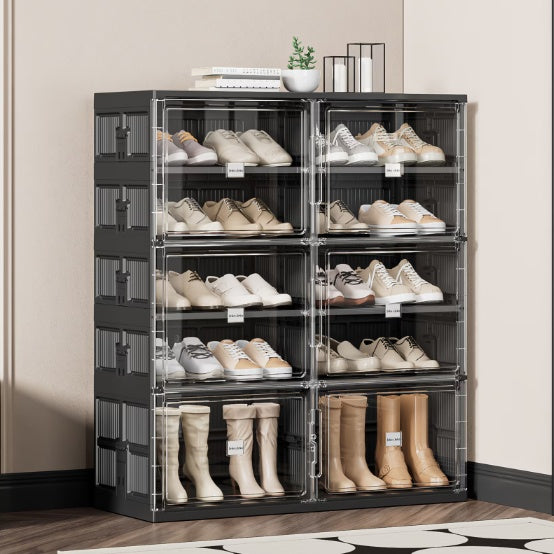 Dual-type Shoe Storage, Hard Plastic Stackable Shoe Box, Folding Shoe Rack With Magnetic Door