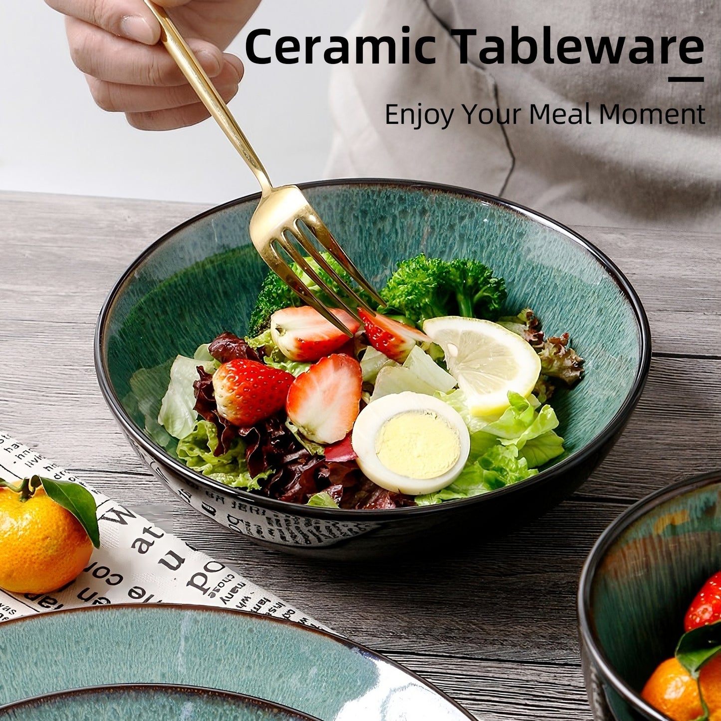 Creative Western Kiln Change Peacock Green Bowl 30oz Bowl Set Of 4 For Cereal, Salad, Pasta, Soup, Dessert, Serving Dishwasher, Microwave And Oven