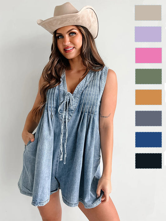 Street Fashion Sleeveless Short Sleeve Shorts Denim Bodysuit