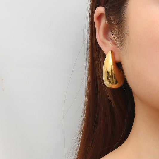 European and American fashion high-end stainless steel water drop hollow earrings versatile geometric electroplating 18k earrings Women's earrings