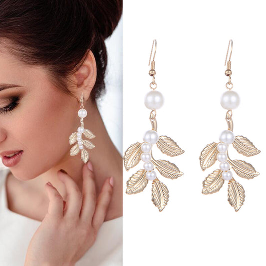 Pearl leaf earrings