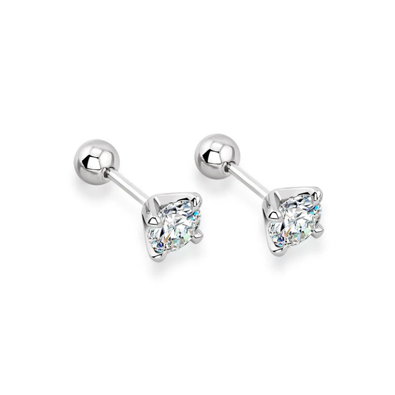 925 silver moissanite earrings four-claw screw earrings