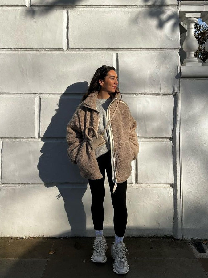 New autumn and winter women's clothing, fashionable, loose, cashmere-proof, personalized, casual, outdoor, zipper jacket