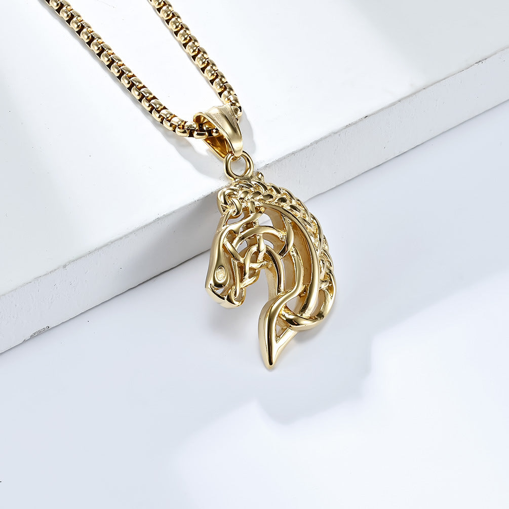 Retro Hollow Horse Head Necklace Unisex Style Art Line Abstract Horse Head Pendant Ready in Stock