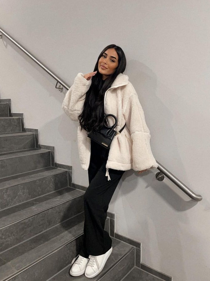 New autumn and winter women's clothing, fashionable, loose, cashmere-proof, personalized, casual, outdoor, zipper jacket