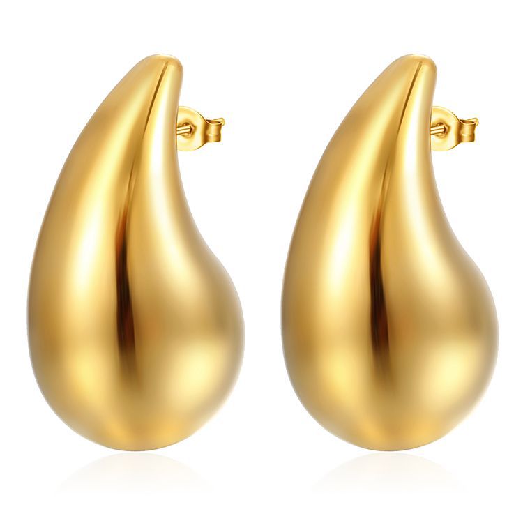 European and American fashion high-end stainless steel water drop hollow earrings versatile geometric electroplating 18k earrings Women's earrings