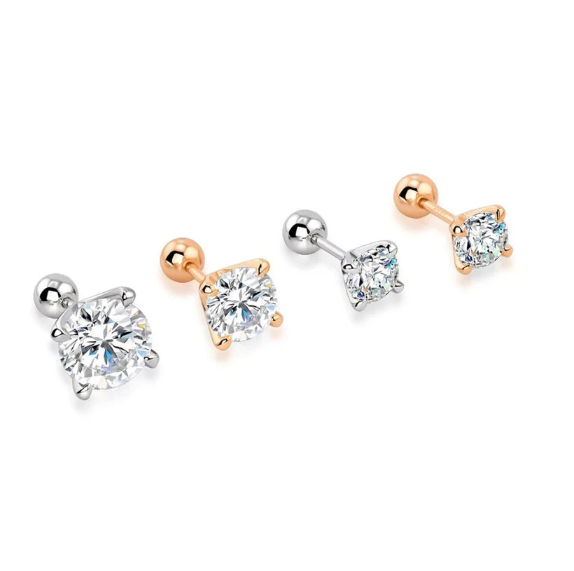 925 silver moissanite earrings four-claw screw earrings